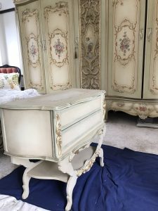 antiqued cupboards and mouldings
